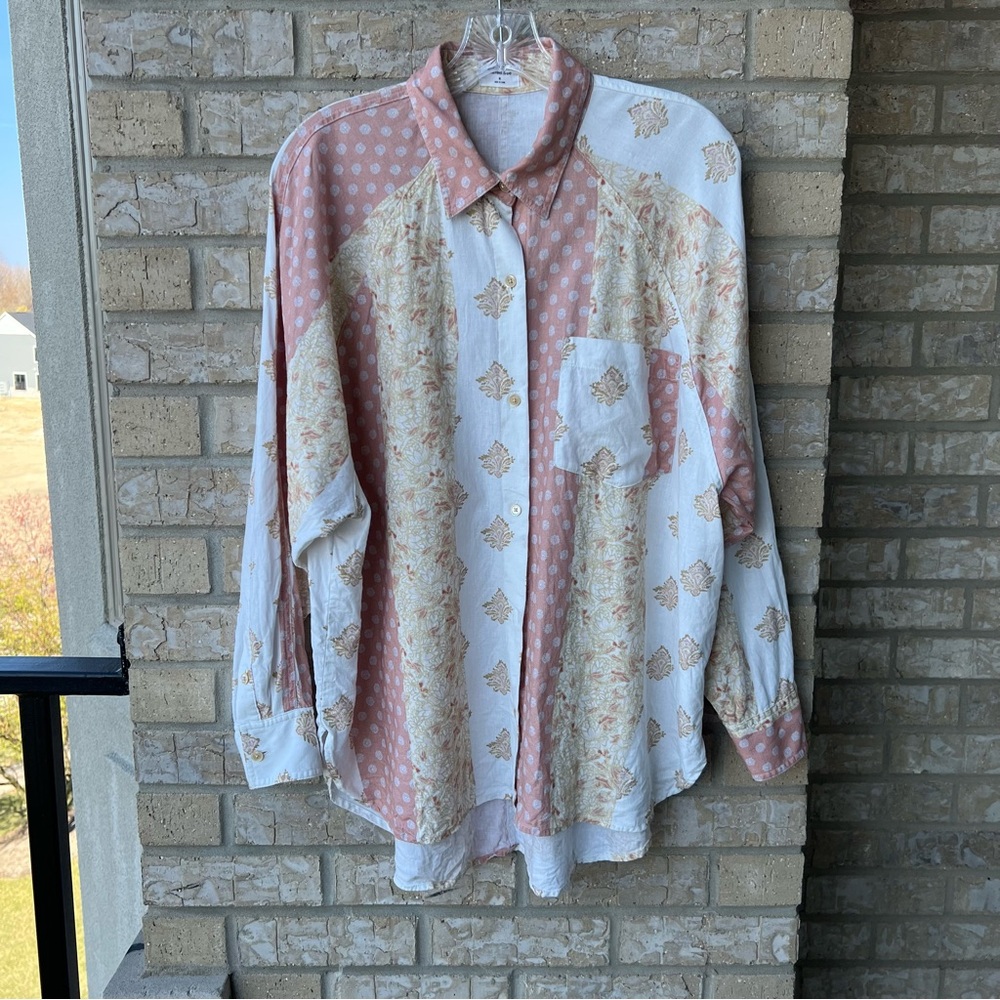 Wilfred Free Aritzia Boyfriend Linen Patchwork Shirt - Picture 1 of 5